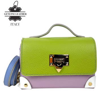 Bolso de Mano Multicolor Piel Italiana con Tachuelas