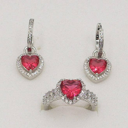 DIANA -"Conjunto ROJO"- collar de corazón + pendientes y anillo de corazón