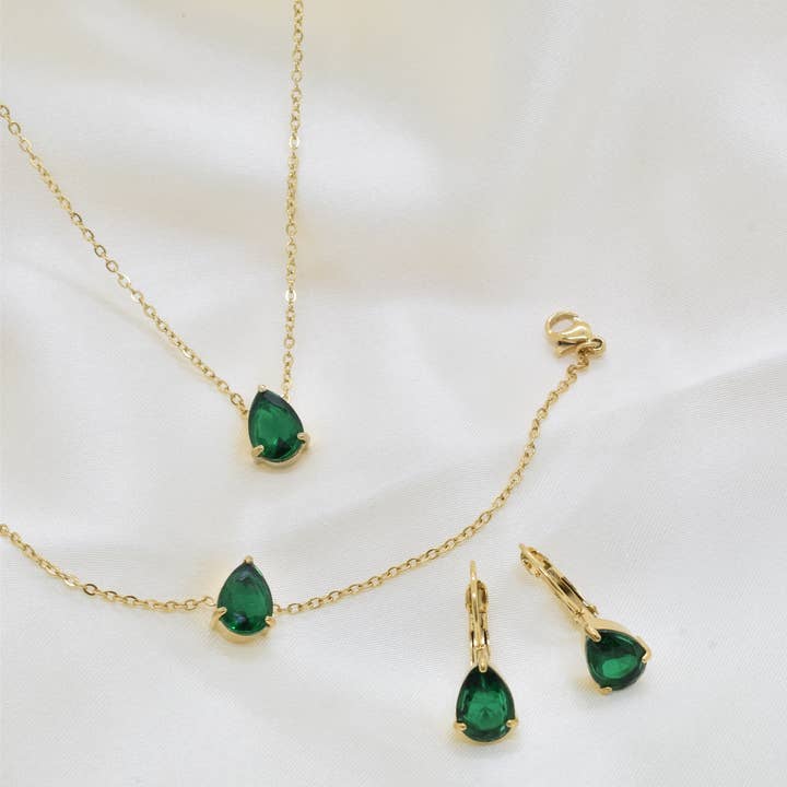 Conjunto de joyería de acero inoxidable con cristales