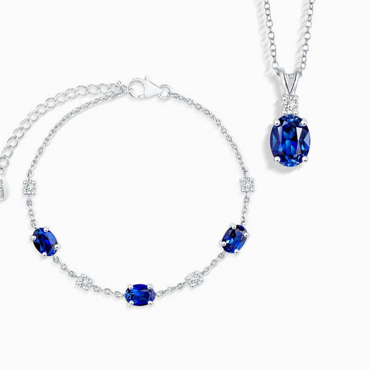 Juego de collar y pulsera de zafiro azul en plata de ley